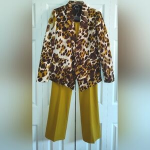 NY& Co Women's Leopard Print Blazer & Mid-rise Modern Fit Pants, Sz. M (B),10(P)